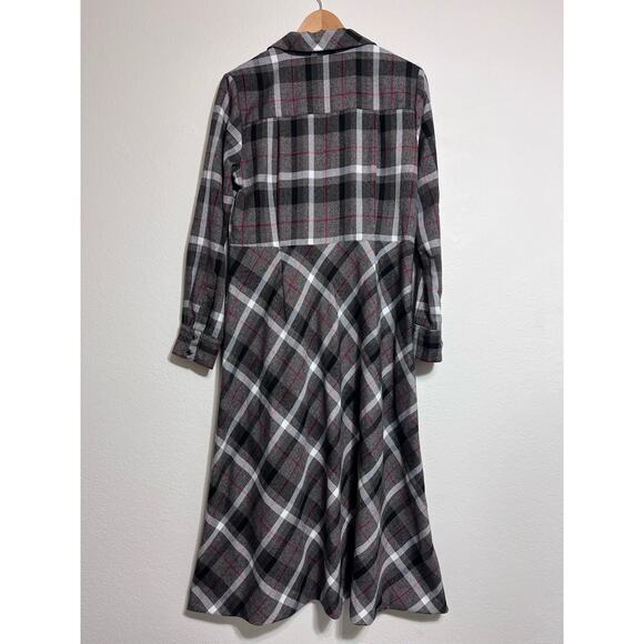 Chadwicks Dress Women Medium* Flannel Brown Gray/Red A Line Cottage Boho - Picture 2 of 13
